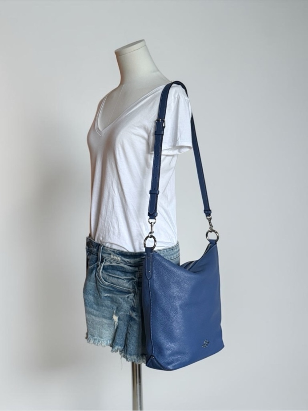 Authentic Coach Abby Blue Pebbled Leather Duffle Bag Handbag Crossbody! COA! - Picture 13 of 13